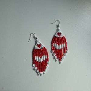 NEW Red and White Beaded Earrings